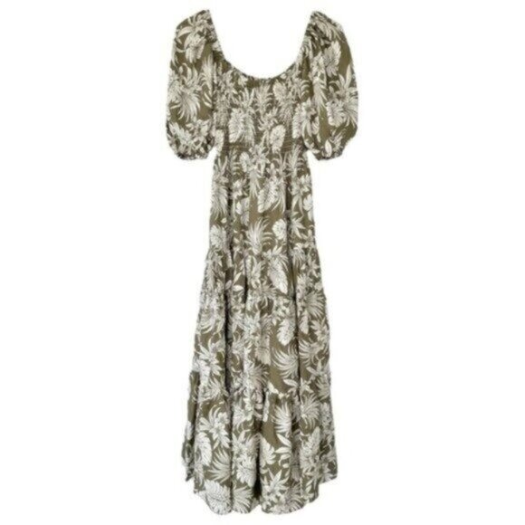 NWT La Ligne Pyper Green White Silk Smocked Meghan Markle Maxi Dress Size S - Picture 3 of 12